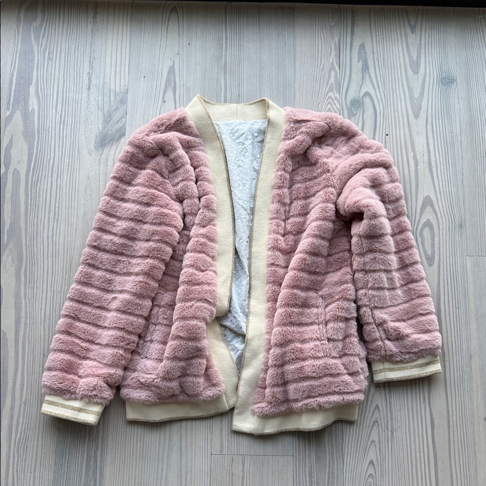Girls Pink Faux Fur Jacket - reversible